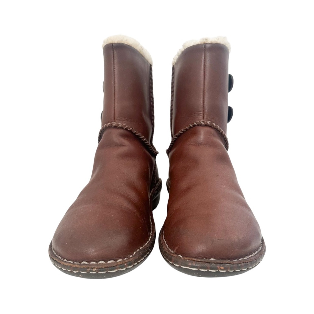 UGG Brown Lillie Leather Side Button Winter Ankle Moto Boots — Size 8 - Picture 2 of 10